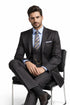 Men’s Two Button Vintage Style Slim Fit Vested Plaid Black Suit