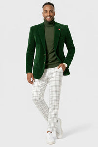 Mens Two Button Modern Fit Velvet Blazer in Hunter Green