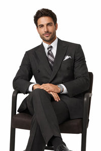 Mens Classic Double Breasted Poplin Suit In Black