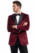 Men's Two Button Peak Lapel Velvet Wedding & Prom Tuxedo Jacket In Burgundy
