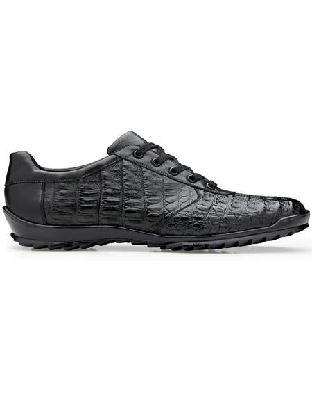 Belvedere Leather Lining Germano Caiman Crocodile Sneakers Black