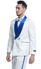 Mens Slim Fit Paisley Pattern Smoking Jacket and Wedding Tuxedo in White and Royal Blue