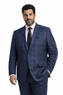 Mens Two Button Classic Fit Sport Coat Blazer In Navy Blue Windowpane Plaid