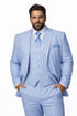 Mens 2 Button Vested Summer Seersucker Blue Suit