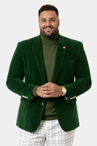 Mens Two Button Modern Fit Velvet Blazer in Hunter Green