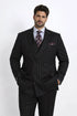 Mens Double Breasted 1920's Wide Bold Gangster Pinstripe Suit In Black