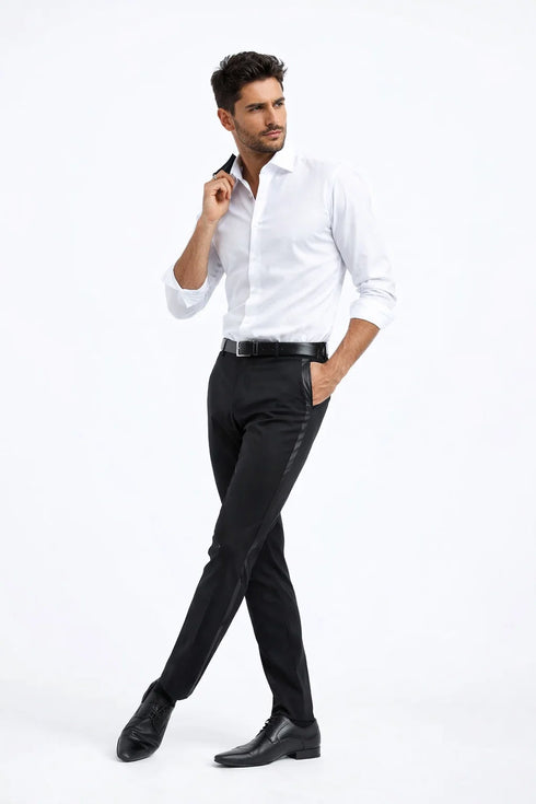 Men's Modern Fit Flat Front Tuxedo Separates Pants in Black