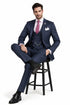 Men’s Navy Blue Plaid Slim Fit 3-Piece Suit – Two Button Vintage Style with Vest
