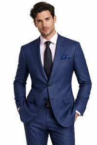 Mens Two Button Classic Fit Sport Coat Blazer In Navy Blue Windowpane Plaid