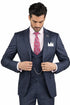 Men’s Navy Blue Plaid Slim Fit 3-Piece Suit – Two Button Vintage Style with Vest