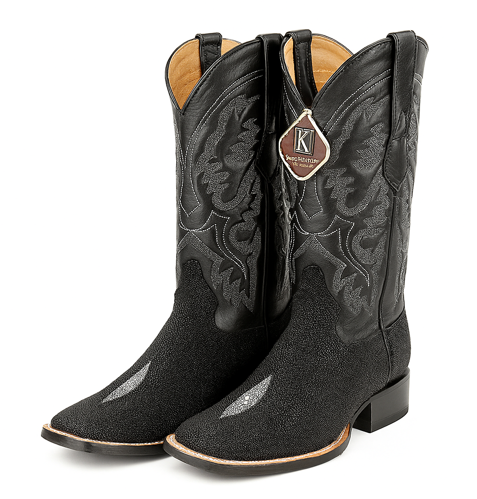 Men's King Exotic Stingray Boots 3x Toe Handcrafted Black
