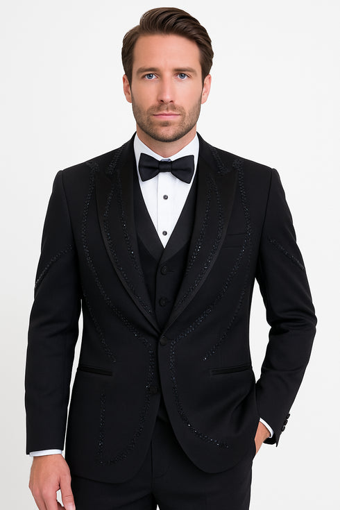 Black Italian Wool 3-Piece Modern Fit Tuxedo