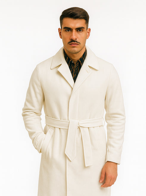 Ivory Alberto Belted Wool Topcoat – Stylish Men’s Winter Overcoat