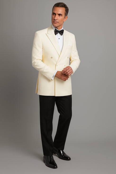 Ivory Double Breasted Tuxedo Dinner Jacket - Cream Dinner Jacket - Off White Tuxedos