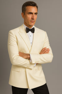 Ivory Double Breasted Tuxedo Dinner Jacket - Cream Dinner Jacket - Off White Tuxedos