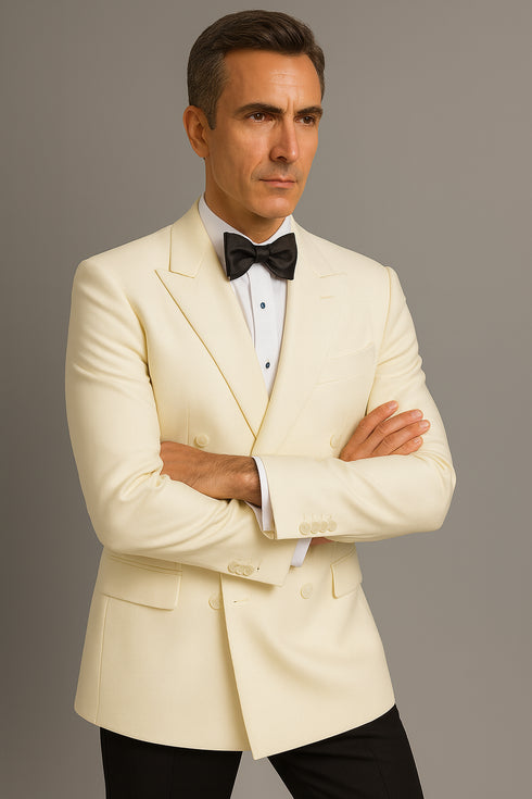 Ivory Double Breasted Tuxedo Dinner Jacket - Cream Dinner Jacket - Off White Tuxedos