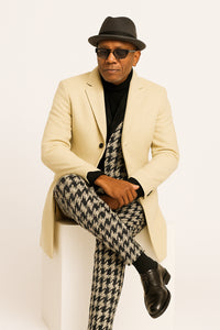 Ivory Overcoat Carmel Zhao Mens 3/4 Length Top Coat - Single Breasted Carcoat