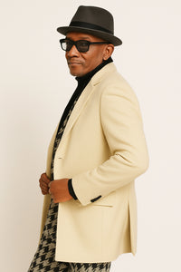 Ivory Overcoat Carmel Zhao Mens 3/4 Length Top Coat - Single Breasted Carcoat