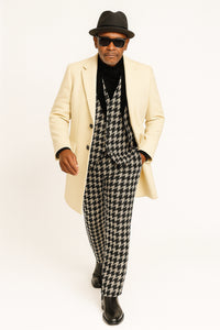 Ivory Overcoat Carmel Zhao Mens 3/4 Length Top Coat - Single Breasted Carcoat