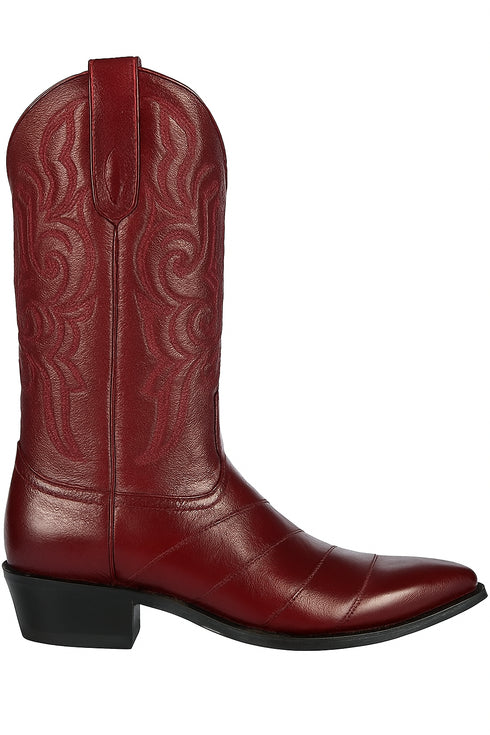 J Toe Cowboy Boots - J Toe Western Boots - Los Altos Boots - Mens Dress Cowboy Boot - Low Priced Burgundy Eel Cowboy Boots J-Toe- in Burgundy