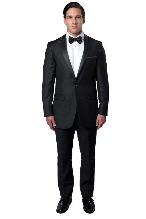Mens Gray Tuxedo - Grey Wedding Suit-Mens Skinny Fit One Button Satin Trim Peak Lapel Prom & Wedding Tuxedo In Charcoal Grey