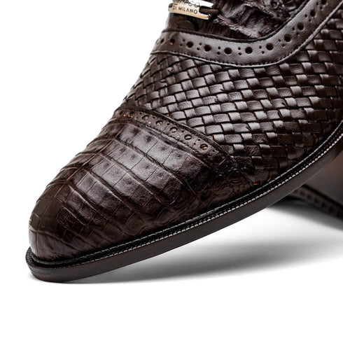 Marco Di Milano John Brown Shoes Exotic Caiman Crocodile / Woven Leather Dress Oxfords
