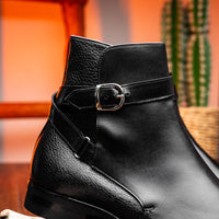 Zelli Jodphur Black Italian Calfskin Double Buckle Strap Boot
