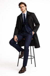 Mens Beige Trench Coat – Classic Long Overcoat with Button Front - Raincoat in Khaki Color