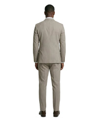 Khaki Pinstripe Double-Breasted Slim Fit 2-Piece Suit