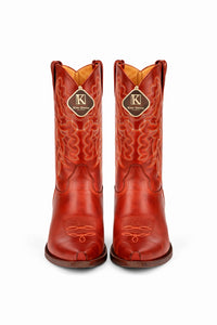 Men's King Exotic Snip Toe Pull Up Leather Boots Handmade Cognac (4943803)