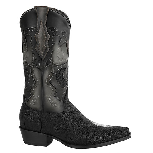 Men's King Exotic Snip Toe Stingray Boots Single Stone Handmade Black (4941205-)