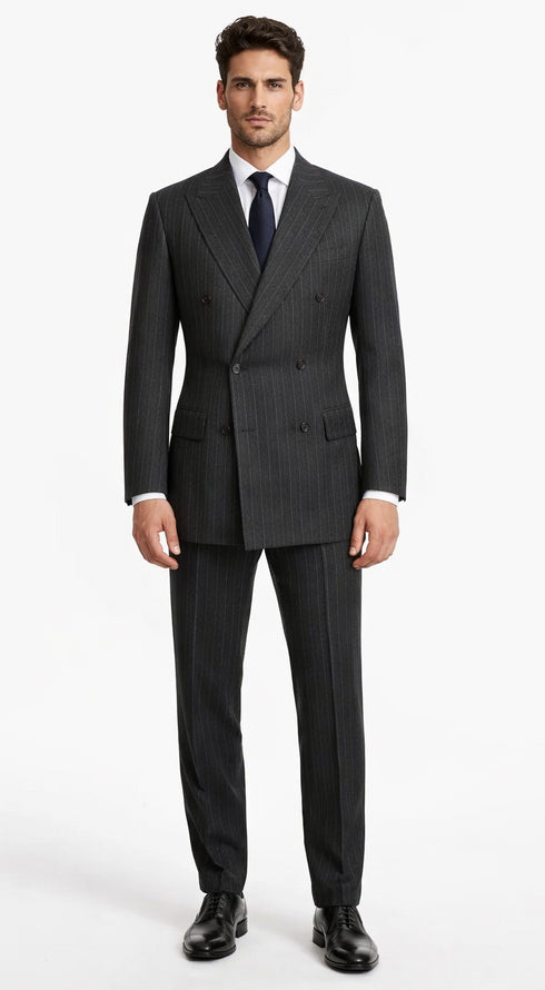 Kingsman Chalk-Striped Double Breasted Eggsy - Color Dark Grey Suit