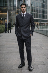 Kingsman Chalk-Striped Double Breasted Eggsy - Color Dark Grey Suit