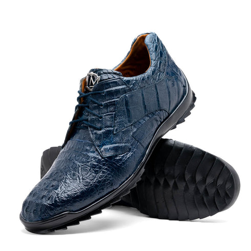 Marco Di Milano Kratos Men's Navy Shoes Exotic Caiman Crocodile Sneakers