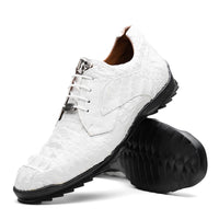 Marco Di Milano Kratos Men's White Shoes Exotic Caiman Crocodile Sneakers