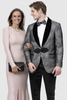 Mens Gray Tuxedo - Grey Wedding Suit-Mens Shiny Hatch Pattern Smoking Jacket In Charcoal Grey