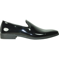 Bravo Mens Classic Plain Toe Slip on Patent Loafer Tuxedo Shoe in Black