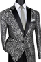 Mens Gray Tuxedo - Grey Wedding Suit-Mens Paisely Embroidered Regular Fit Sport Coat Tuxedo In Silver Grey
