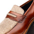 Zelli Lago Hand-Burnished Calfskin & Linen Penny Loafers in Cognac