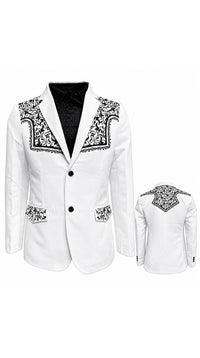 Mens Cowboy Blazer - Western Jacket in Color "White" Ultra Slim Fitted (Buy 1 Size UP)