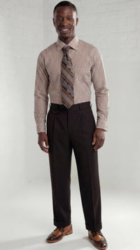 Mens Wide Leg Pants Classic Fit Pleated Pants in Color "Brown" 20.5 inch bottom Pants come lined to the knee.