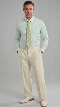 Mens Wide Leg Pants Classic Fit Pleated Pants in Color "Cream" 20.5 inch bottom Pants come lined to the knee.