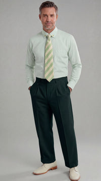Mens Wide Leg Pants Classic Fit Pleated Pants in Color "Hunter Green" 20.5 inch bottom Pants come lined to the knee.