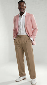 Mens Wide Leg Pants Classic Fit Pleated Pants in Color "Tan" 20.5 inch bottom Pants come lined to the knee.