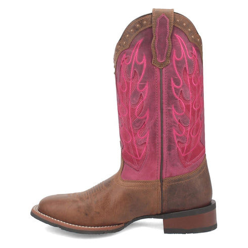 Laredo Women's Faye Broad Square Toe Leather Boots - Brown / Pink 3117