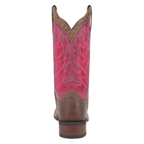 Laredo Women's Faye Broad Square Toe Leather Boots - Brown / Pink 3117