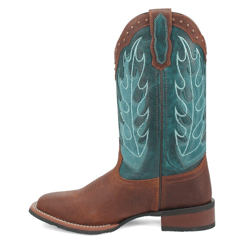 Laredo Women's Faye Broad Square Toe Leather Boots - Brown / Turquoise 3116