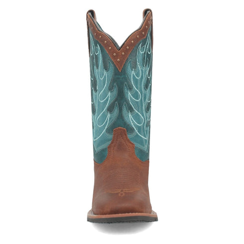 Laredo Women's Faye Broad Square Toe Leather Boots - Brown / Turquoise 3116