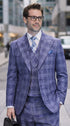 Statement Men's 3-Piece 100% Wool Tailored Fit Glen Plaid Suit - Double Breasted Vest - Navy