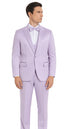 Tazzio Men's Lavender Satin Double Breasted 3 Piece Skinny Fit Suit with Peak Lapel Vest and Matching Bowtie – Stylish Formalwear Set